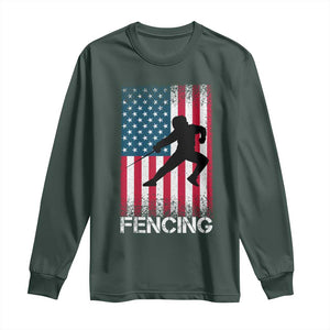 American Flag Fencing USA Patriotic Long Sleeve Shirt TS14 Dark Forest Green Print Your Wear