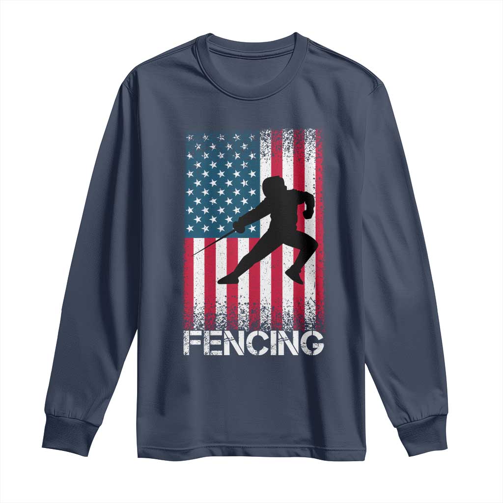 American Flag Fencing USA Patriotic Long Sleeve Shirt TS14 Navy Print Your Wear