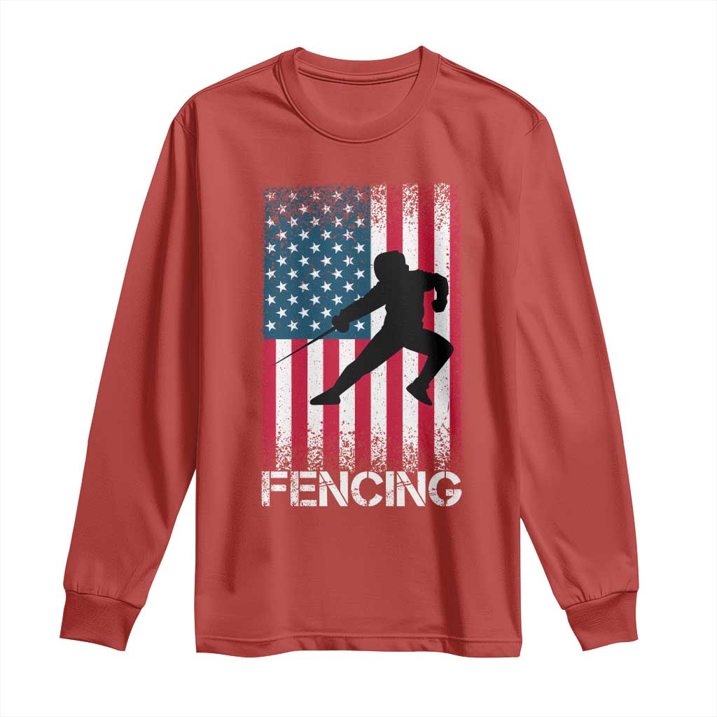 American Flag Fencing USA Patriotic Long Sleeve Shirt TS14 Red Print Your Wear