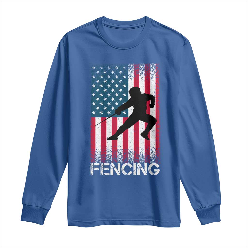 American Flag Fencing USA Patriotic Long Sleeve Shirt TS14 Royal Blue Print Your Wear