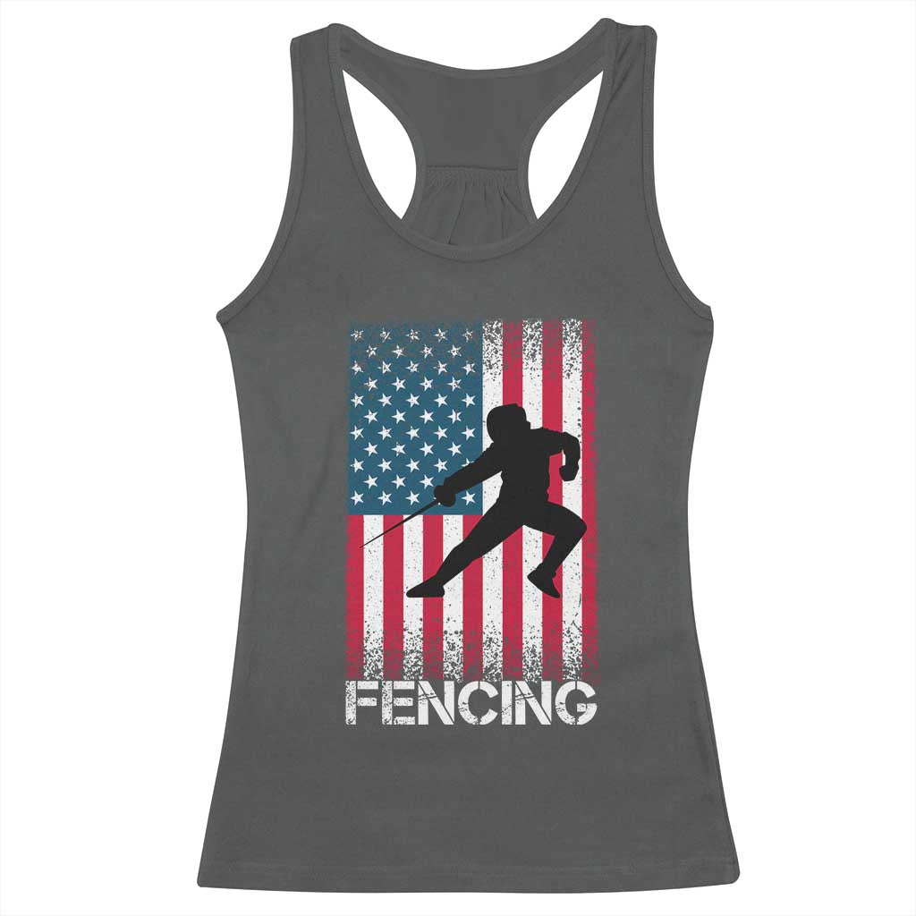 American Flag Fencing USA Patriotic Racerback Tank Top TS14 Dark Heather Print Your Wear