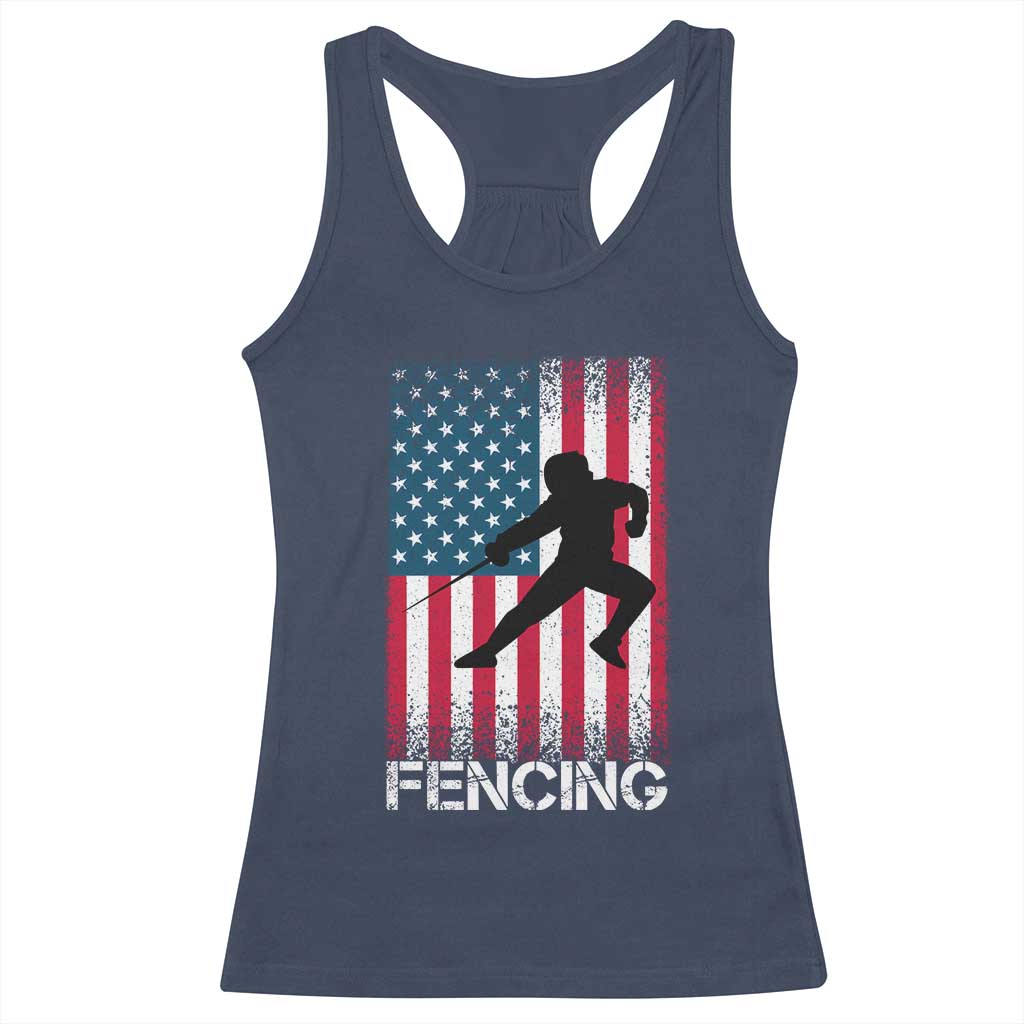 American Flag Fencing USA Patriotic Racerback Tank Top TS14 Navy Print Your Wear