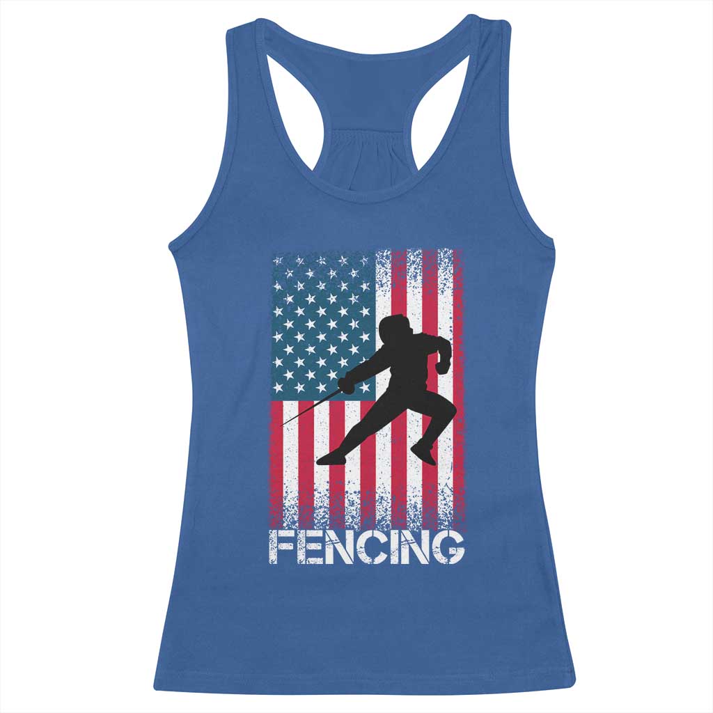 American Flag Fencing USA Patriotic Racerback Tank Top TS14 Royal Blue Print Your Wear