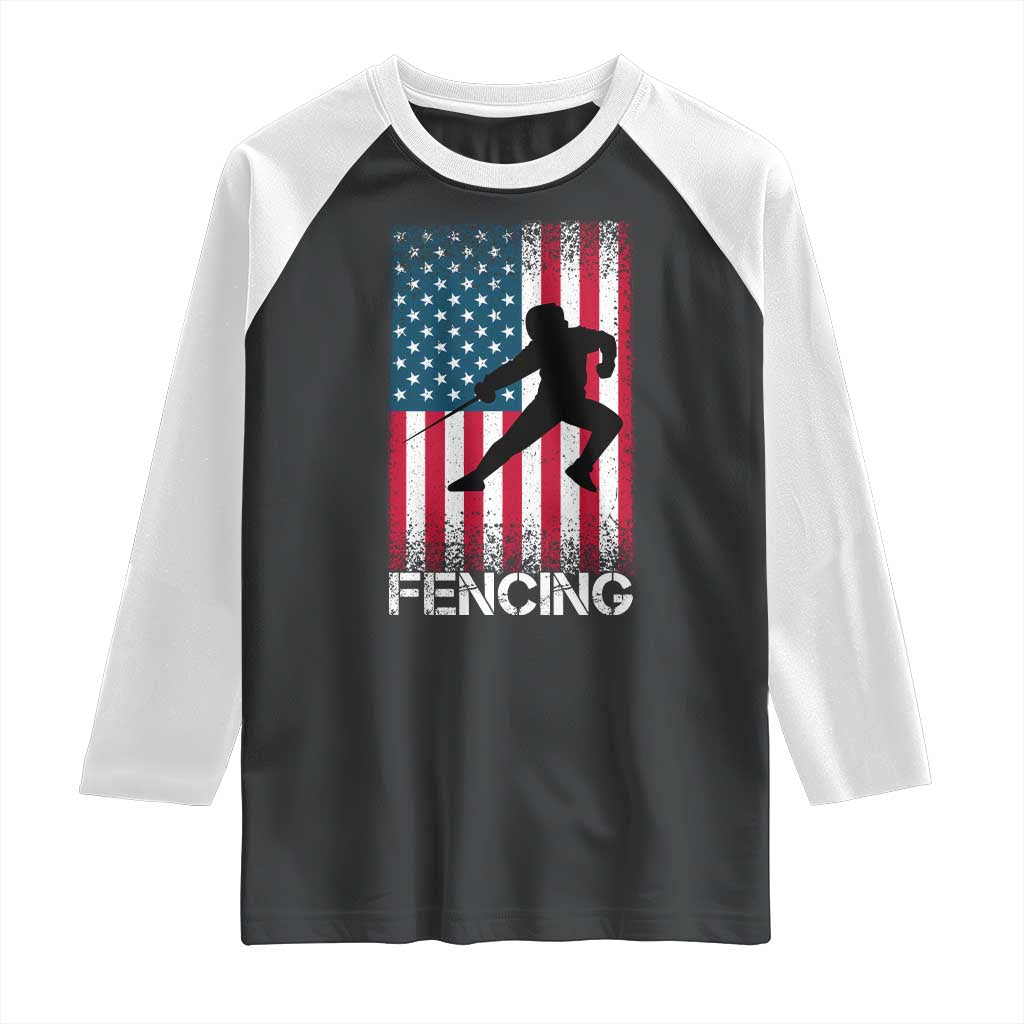 American Flag Fencing USA Patriotic Raglan Shirt TS14 Black White Print Your Wear