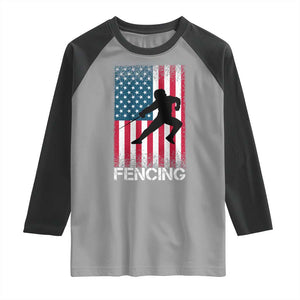 American Flag Fencing USA Patriotic Raglan Shirt TS14 Sport Gray Black Print Your Wear