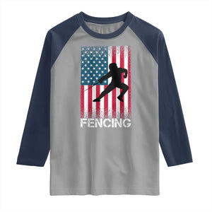 American Flag Fencing USA Patriotic Raglan Shirt TS14 Sport Gray Navy Print Your Wear