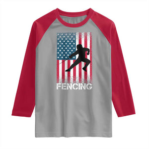 American Flag Fencing USA Patriotic Raglan Shirt TS14 Sport Gray Red Print Your Wear