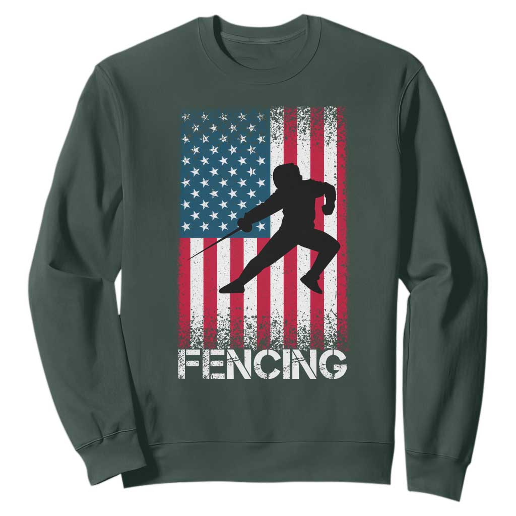 American Flag Fencing USA Patriotic Sweatshirt TS14 Dark Forest Green Print Your Wear