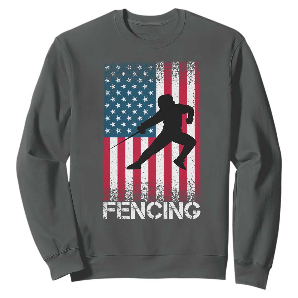 American Flag Fencing USA Patriotic Sweatshirt TS14 Dark Heather Print Your Wear