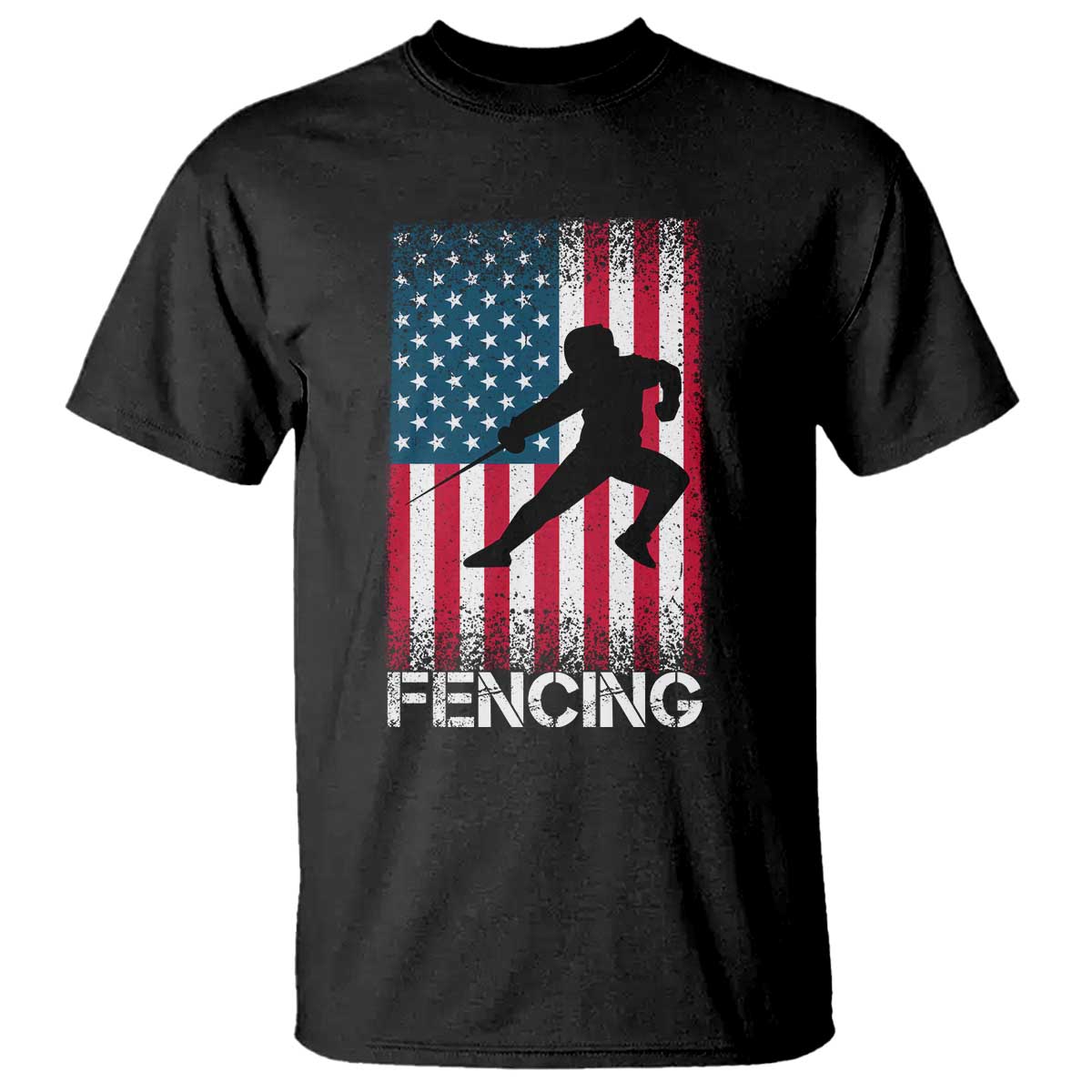 American Flag Fencing USA Patriotic T Shirt TS14 Black Print Your Wear