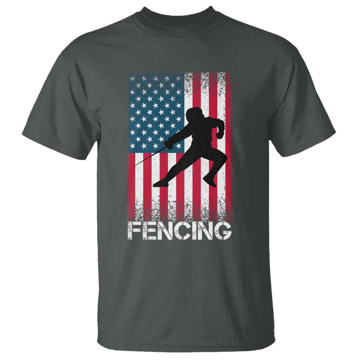 American Flag Fencing USA Patriotic T Shirt TS14 Dark Heather Print Your Wear