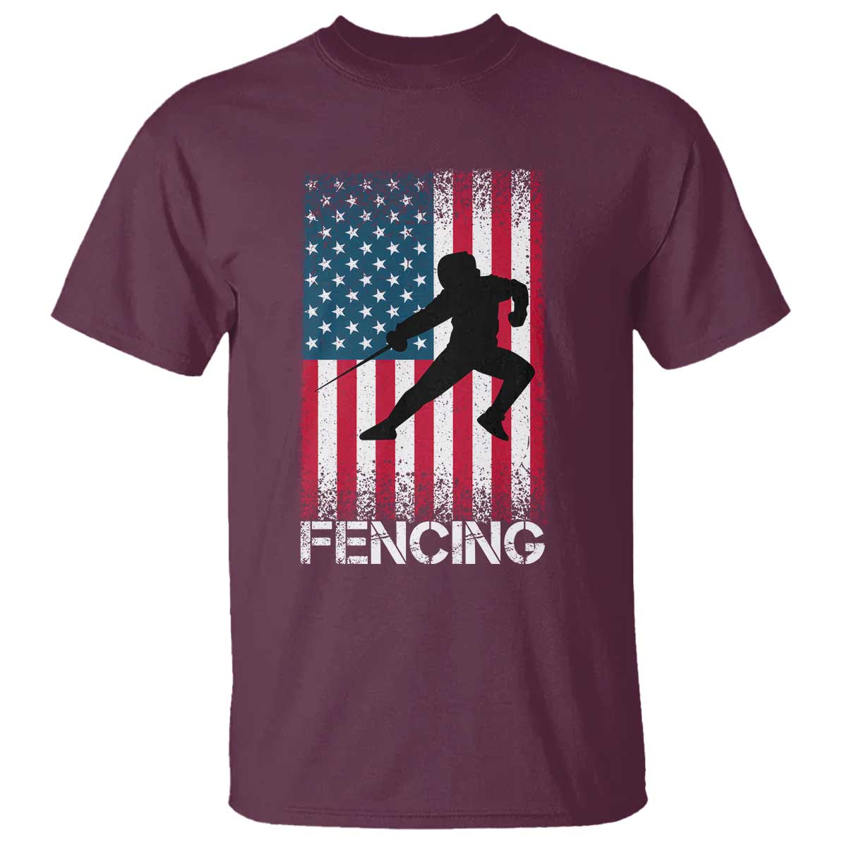 American Flag Fencing USA Patriotic T Shirt TS14 Maroon Print Your Wear
