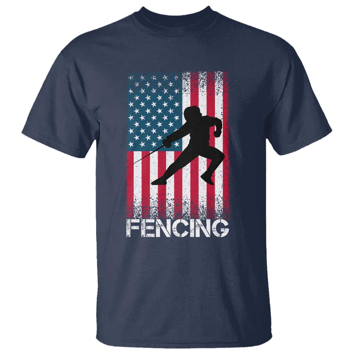 American Flag Fencing USA Patriotic T Shirt TS14 Navy Print Your Wear