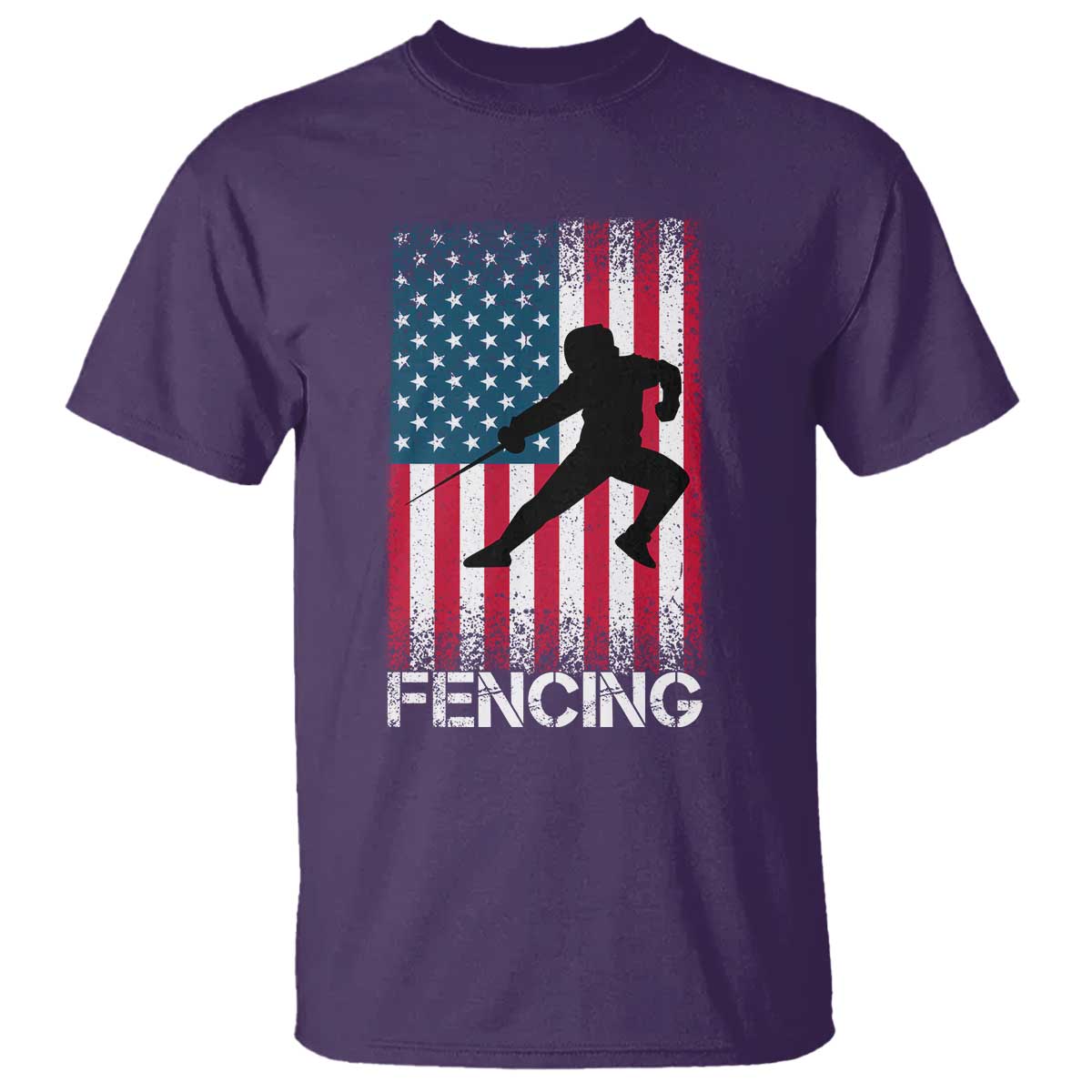 American Flag Fencing USA Patriotic T Shirt TS14 Purple Print Your Wear