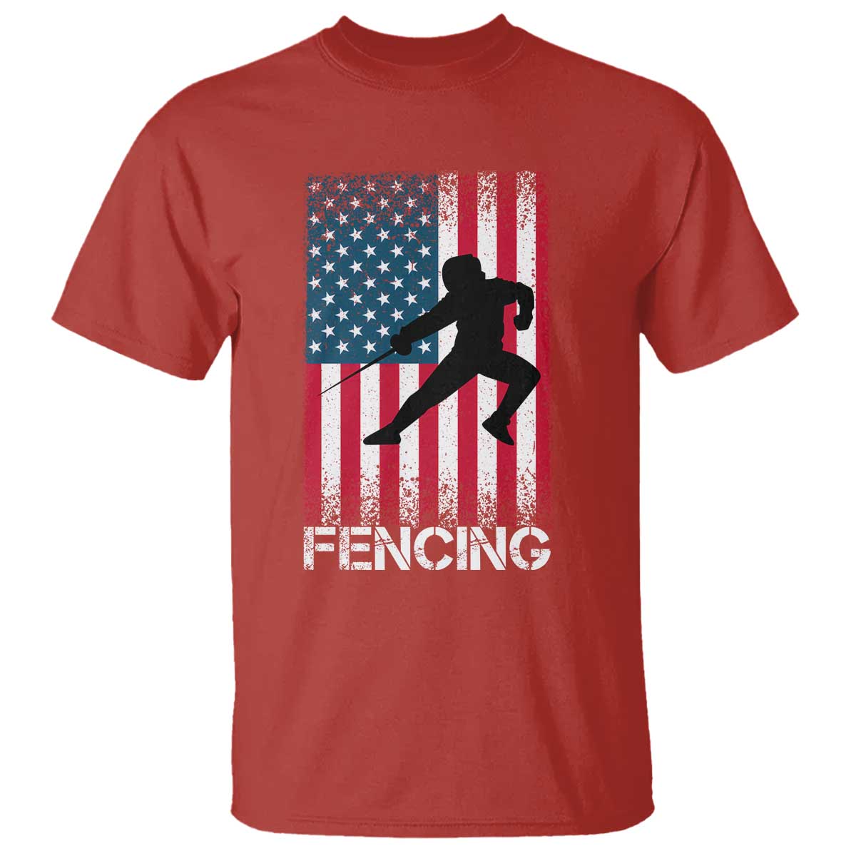 American Flag Fencing USA Patriotic T Shirt TS14 Red Print Your Wear