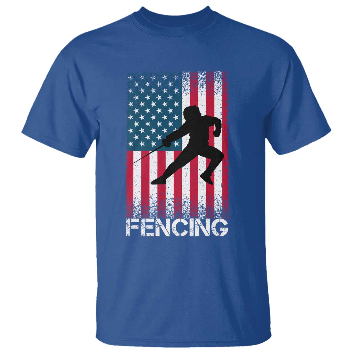 American Flag Fencing USA Patriotic T Shirt TS14 Royal Blue Print Your Wear