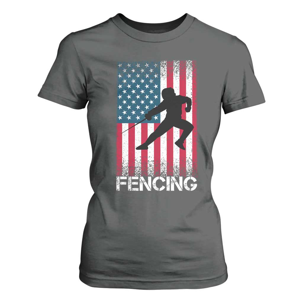 American Flag Fencing USA Patriotic T Shirt For Women TS14 Dark Heather Print Your Wear