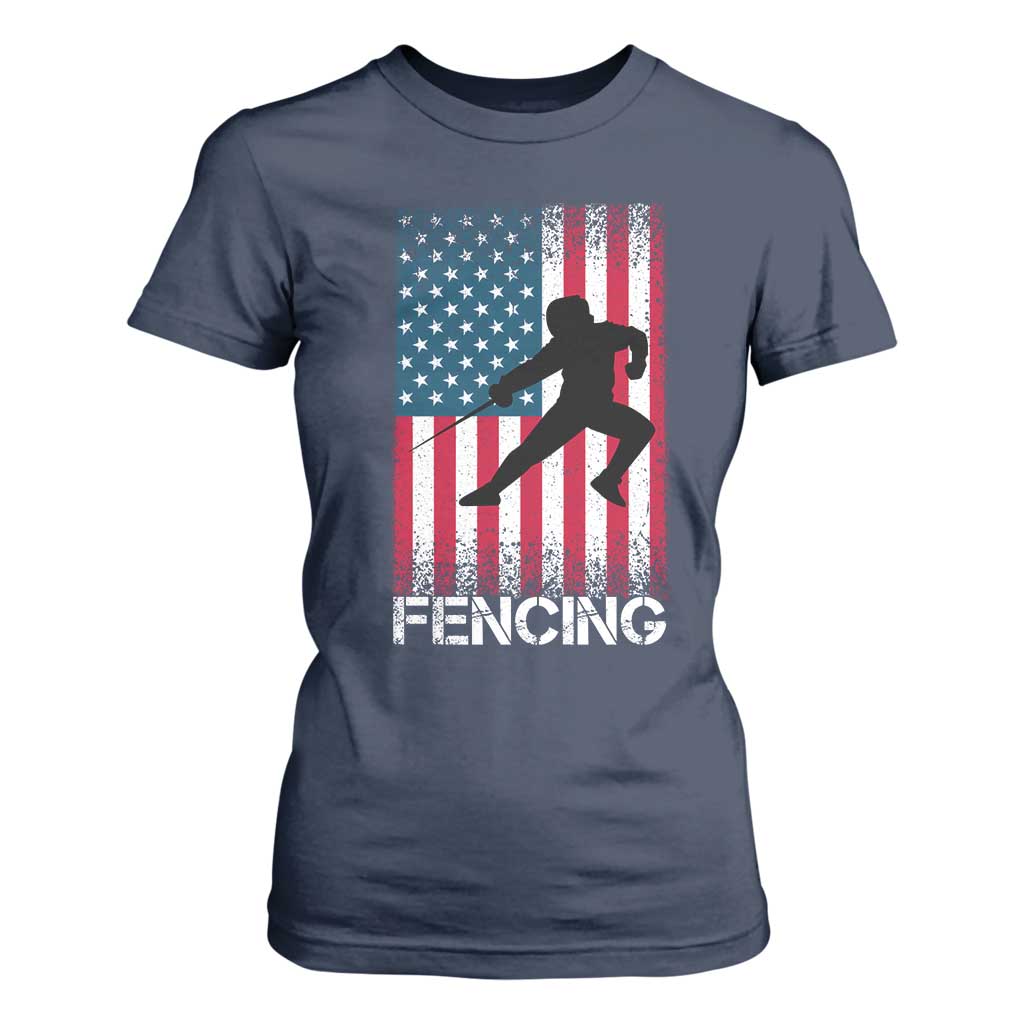 American Flag Fencing USA Patriotic T Shirt For Women TS14 Navy Print Your Wear