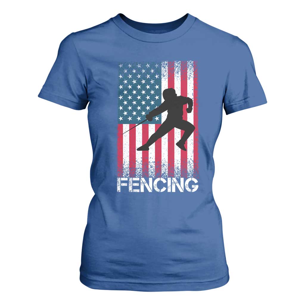 American Flag Fencing USA Patriotic T Shirt For Women TS14 Royal Blue Print Your Wear