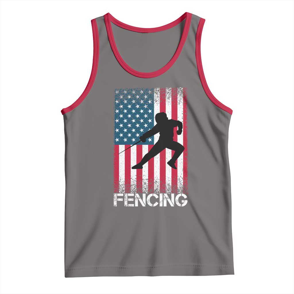 American Flag Fencing USA Patriotic Tank Top TS14 Deep Heather Red Print Your Wear