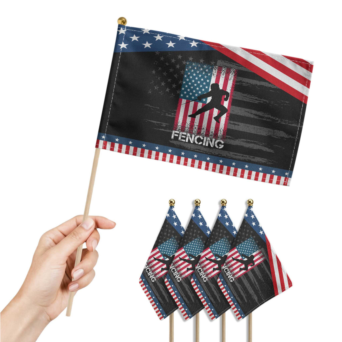 American Flag Fencing USA Patriotic Handheld Flag TS14 Print Your Wear