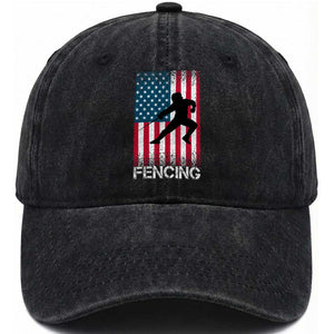 American Flag Fencing USA Patriotic Washed Cotton Baseball Cap TS14 Washed Cap Universal Fit Black Print Your Wear
