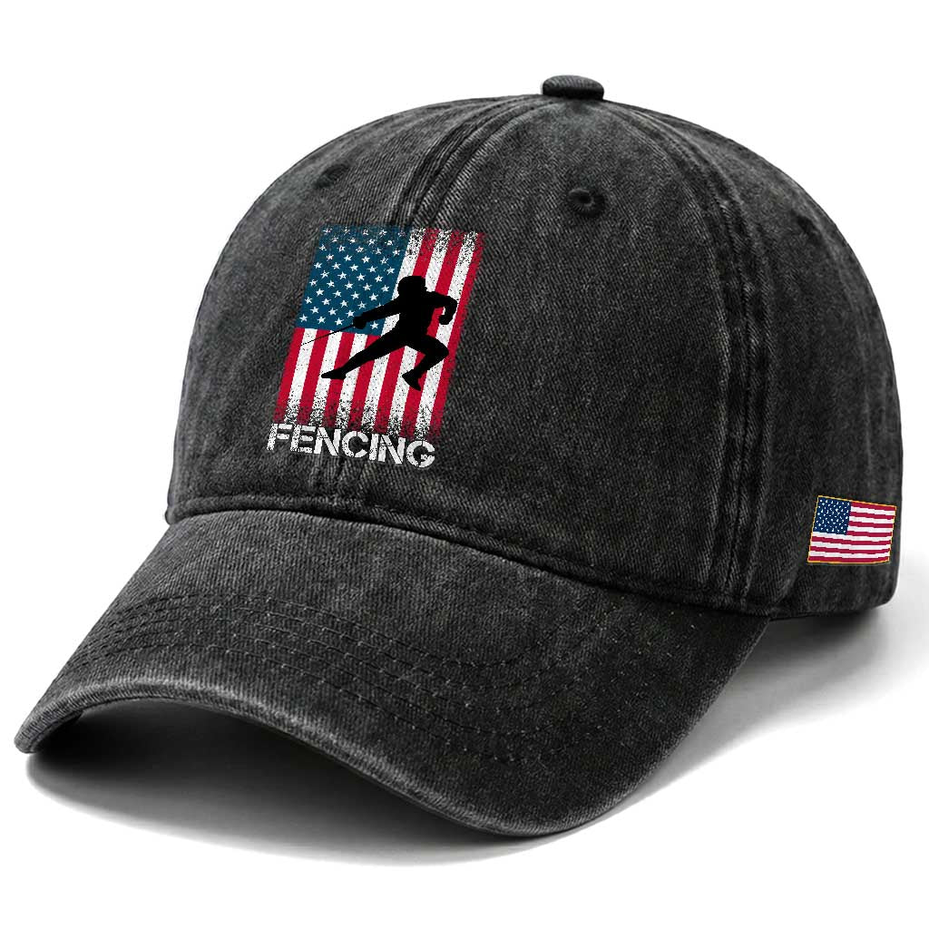 American Flag Fencing USA Patriotic Washed Cotton Baseball Cap TS14 Print Your Wear
