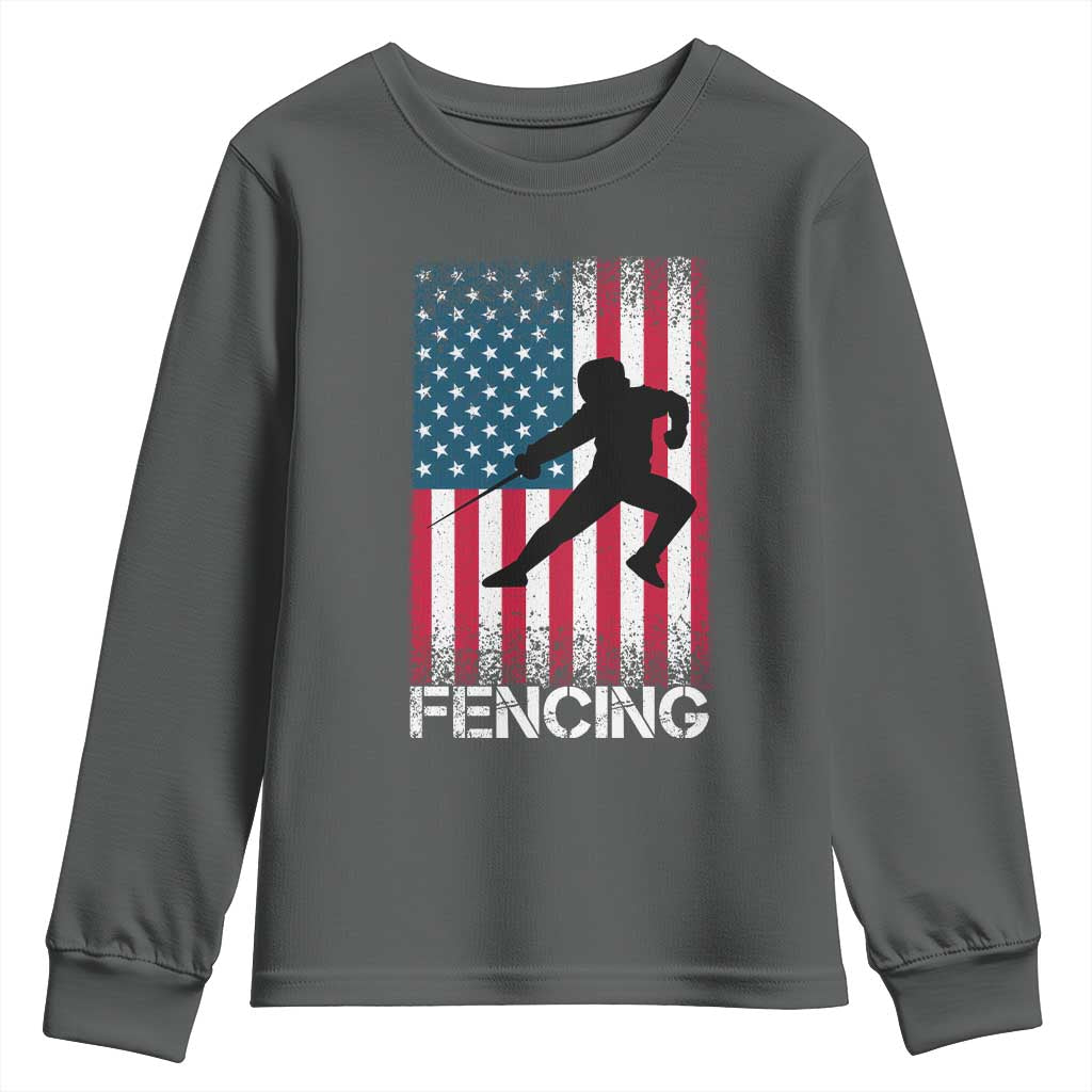 American Flag Fencing USA Patriotic Youth Sweatshirt TS14 Dark Heather Print Your Wear