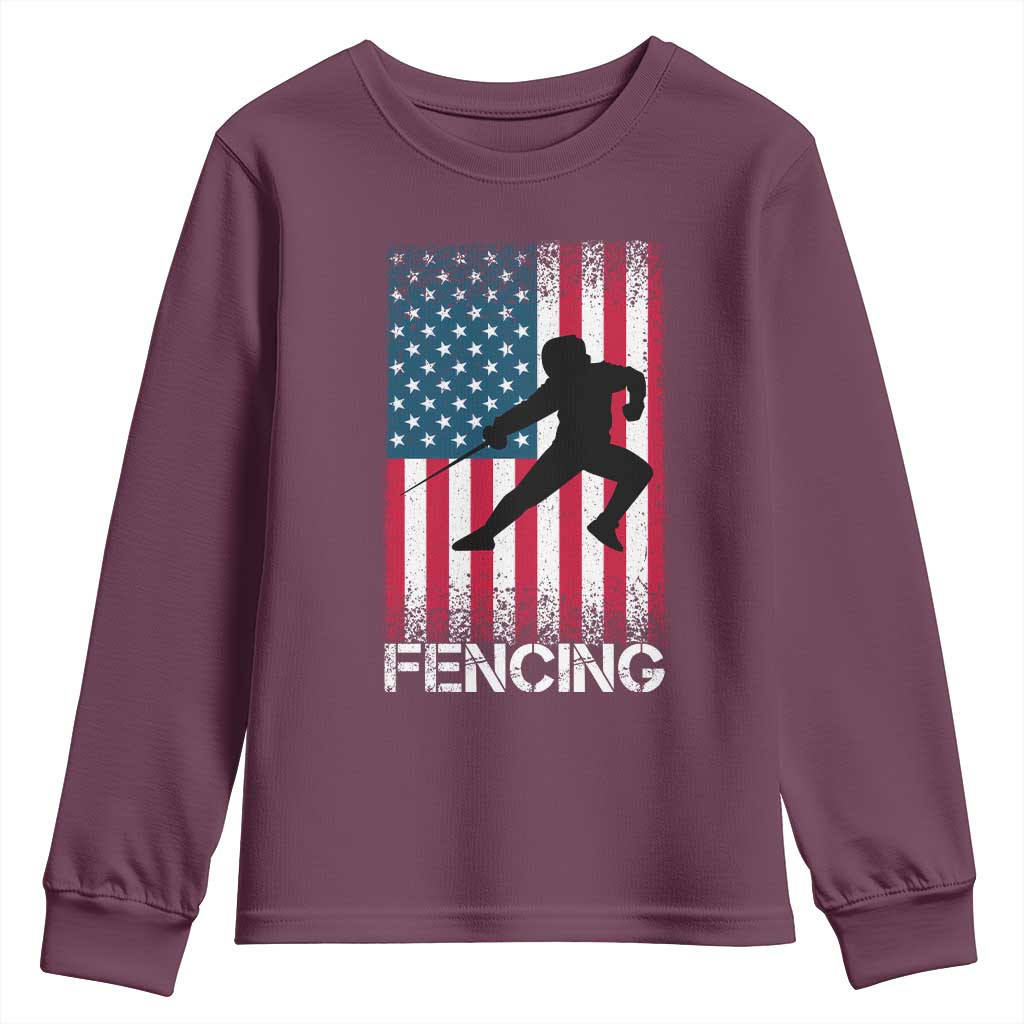 American Flag Fencing USA Patriotic Youth Sweatshirt TS14 Maroon Print Your Wear