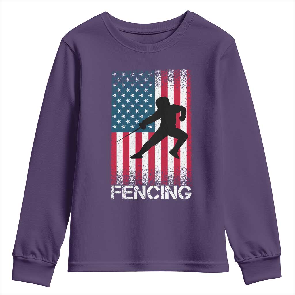 American Flag Fencing USA Patriotic Youth Sweatshirt TS14 Purple Print Your Wear