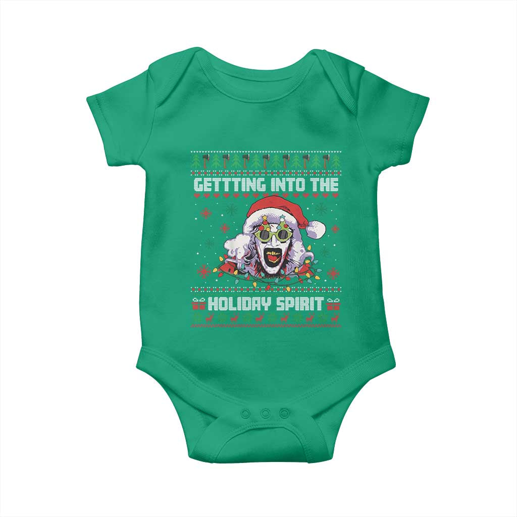 Terrifier Santa Christmas Baby Onesie Getting Into The Holiday Spirit Horror Movie TS14 Irish Green Print Your Wear