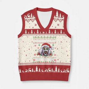 Terrifier Santa Xmas V-Neck Knit Sweater Vest Getting Into The Holiday Spirit Horror Movie TS14 Beige Red Print Your Wear