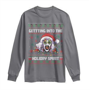 Terrifier Santa Christmas Long Sleeve Shirt Getting Into The Holiday Spirit Horror Movie TS14 Charcoal Print Your Wear