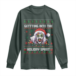 Terrifier Santa Christmas Long Sleeve Shirt Getting Into The Holiday Spirit Horror Movie TS14 Dark Forest Green Print Your Wear