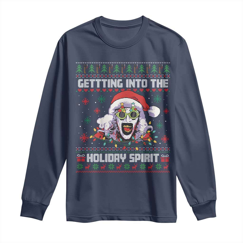 Terrifier Santa Christmas Long Sleeve Shirt Getting Into The Holiday Spirit Horror Movie TS14 Navy Print Your Wear