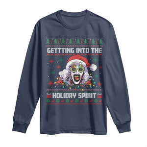 Terrifier Santa Christmas Long Sleeve Shirt Getting Into The Holiday Spirit Horror Movie TS14 Navy Print Your Wear
