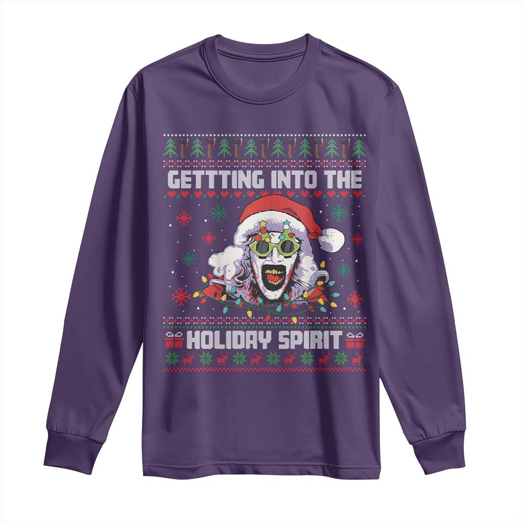 Terrifier Santa Christmas Long Sleeve Shirt Getting Into The Holiday Spirit Horror Movie TS14 Purple Print Your Wear