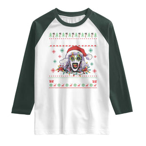 Terrifier Santa Christmas Raglan Shirt Getting Into The Holiday Spirit Horror Movie TS14 White Dark Forest Green Print Your Wear