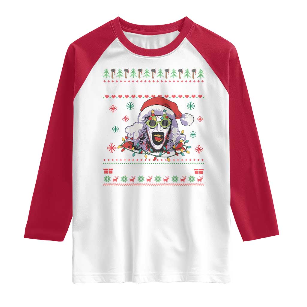 Terrifier Santa Christmas Raglan Shirt Getting Into The Holiday Spirit Horror Movie TS14 White Red Print Your Wear