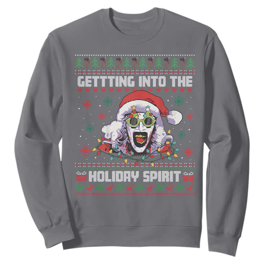 Terrifier Santa Christmas Sweatshirt Getting Into The Holiday Spirit Horror Movie TS14 Charcoal Print Your Wear