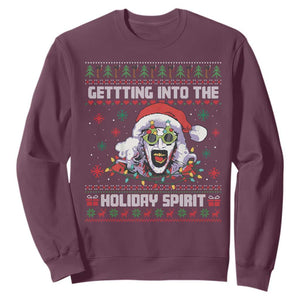 Terrifier Santa Christmas Sweatshirt Getting Into The Holiday Spirit Horror Movie TS14 Maroon Print Your Wear