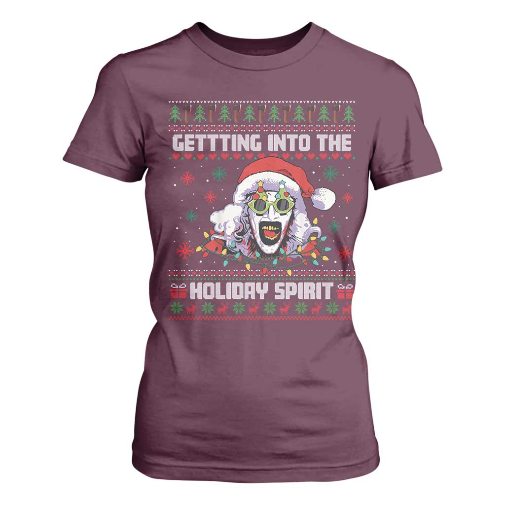 Terrifier Santa Christmas T Shirt For Women Getting Into The Holiday Spirit Horror Movie TS14 Maroon Print Your Wear