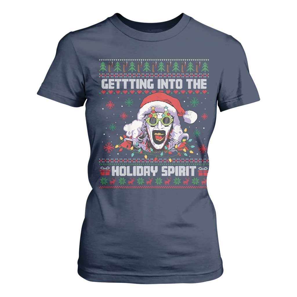 Terrifier Santa Christmas T Shirt For Women Getting Into The Holiday Spirit Horror Movie TS14 Navy Print Your Wear