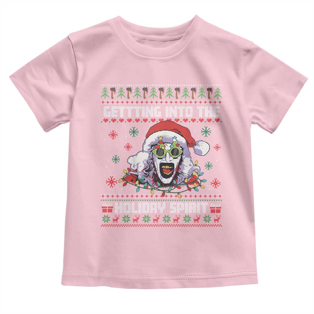 Terrifier Santa Christmas Toddler T Shirt Getting Into The Holiday Spirit Horror Movie TS14 Light Pink Print Your Wear