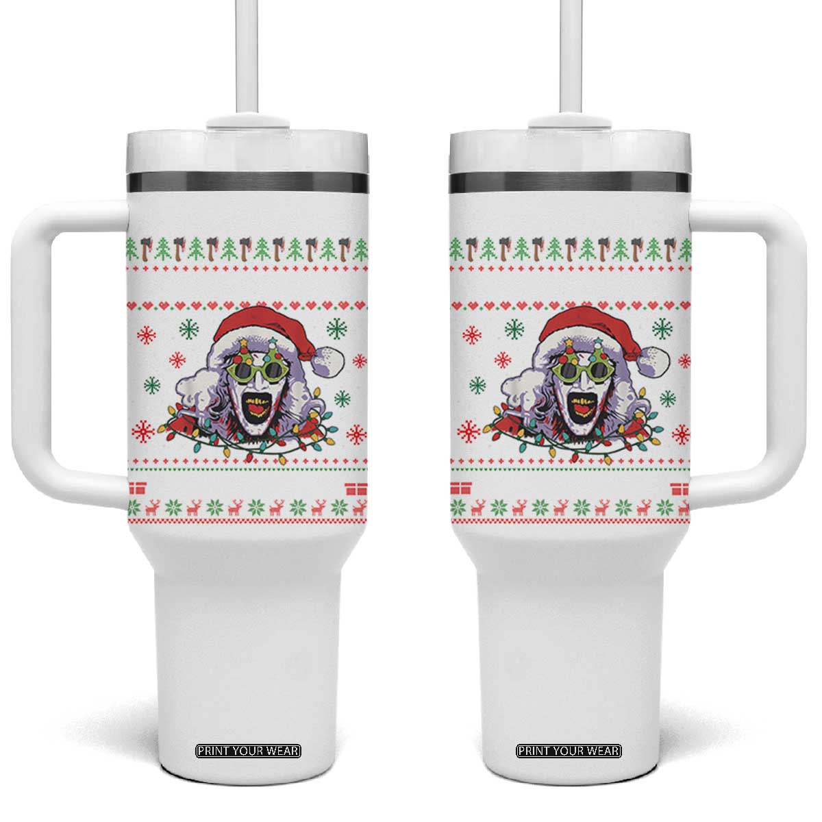 Terrifier Santa Christmas Tumbler With Handle Getting Into The Holiday Spirit Horror Movie TS14 One Size: 40 oz White Print Your Wear
