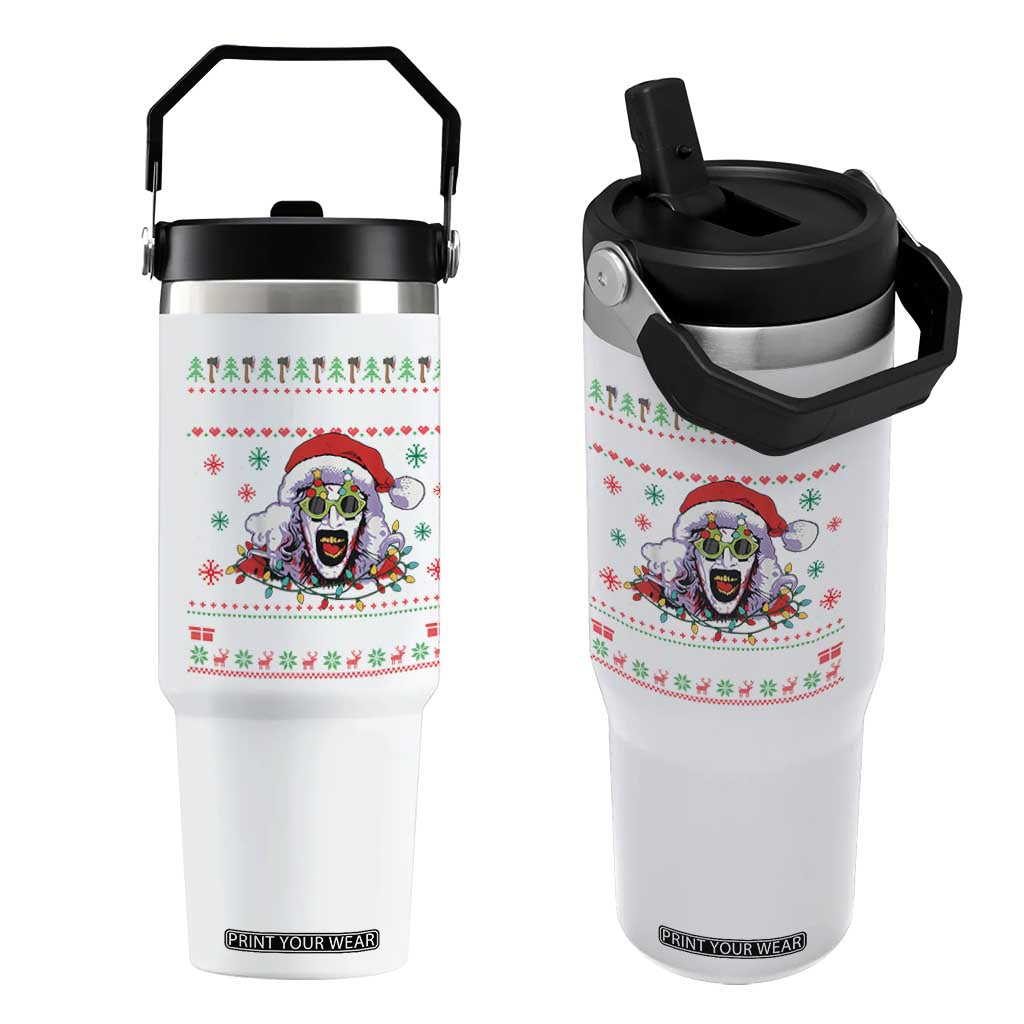 Terrifier Santa Christmas Flip Straw Tumbler Getting Into The Holiday Spirit Horror Movie TS14 One Size: 30 oz White Print Your Wear