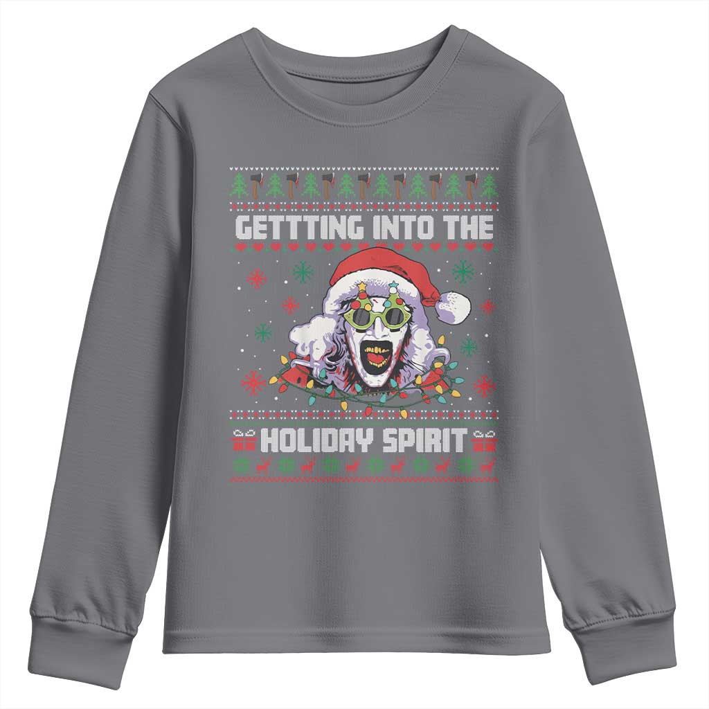 Terrifier Santa Christmas Youth Sweatshirt Getting Into The Holiday Spirit Horror Movie TS14 Charcoal Print Your Wear