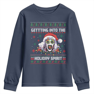 Terrifier Santa Christmas Youth Sweatshirt Getting Into The Holiday Spirit Horror Movie TS14 Navy Print Your Wear