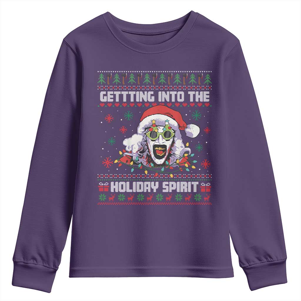 Terrifier Santa Christmas Youth Sweatshirt Getting Into The Holiday Spirit Horror Movie TS14 Purple Print Your Wear
