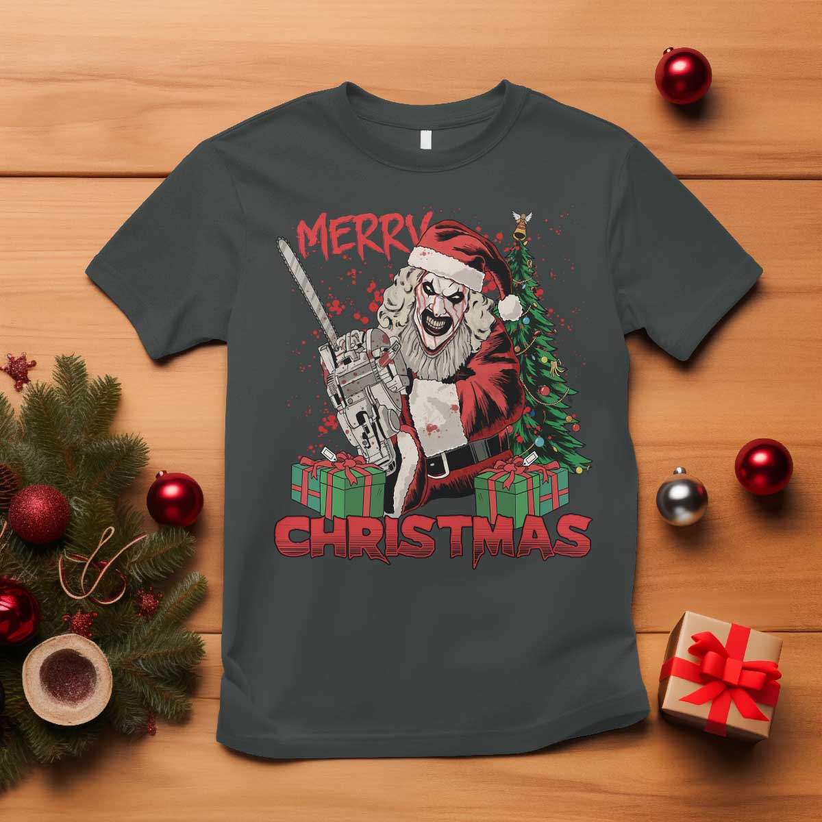 Terrifier Santa Christmas Horror Movie T Shirt TS14 Dark Heather Print Your Wear
